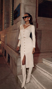 Darcy | Robe mi-longue en tricot à col en V