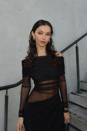 Demi | Langärmliges Illusion-Midikleid