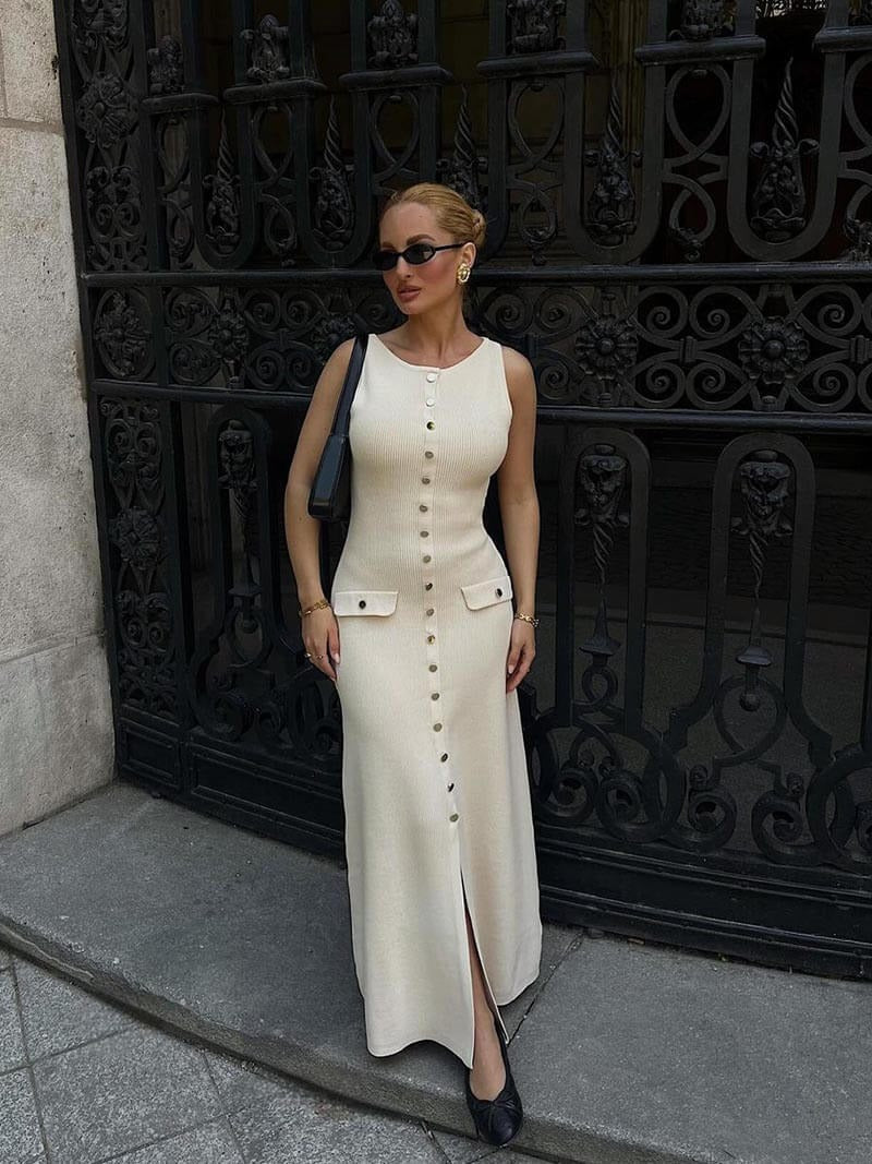 Fiona | Robe longue sans manches en tricot