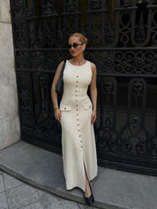 Fiona | Robe longue sans manches en tricot