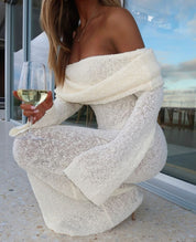 Naiya | Robe longue en maille à épaules dénudées
