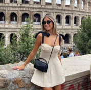 Cecilia | Linen Bow Strap Mini Dress