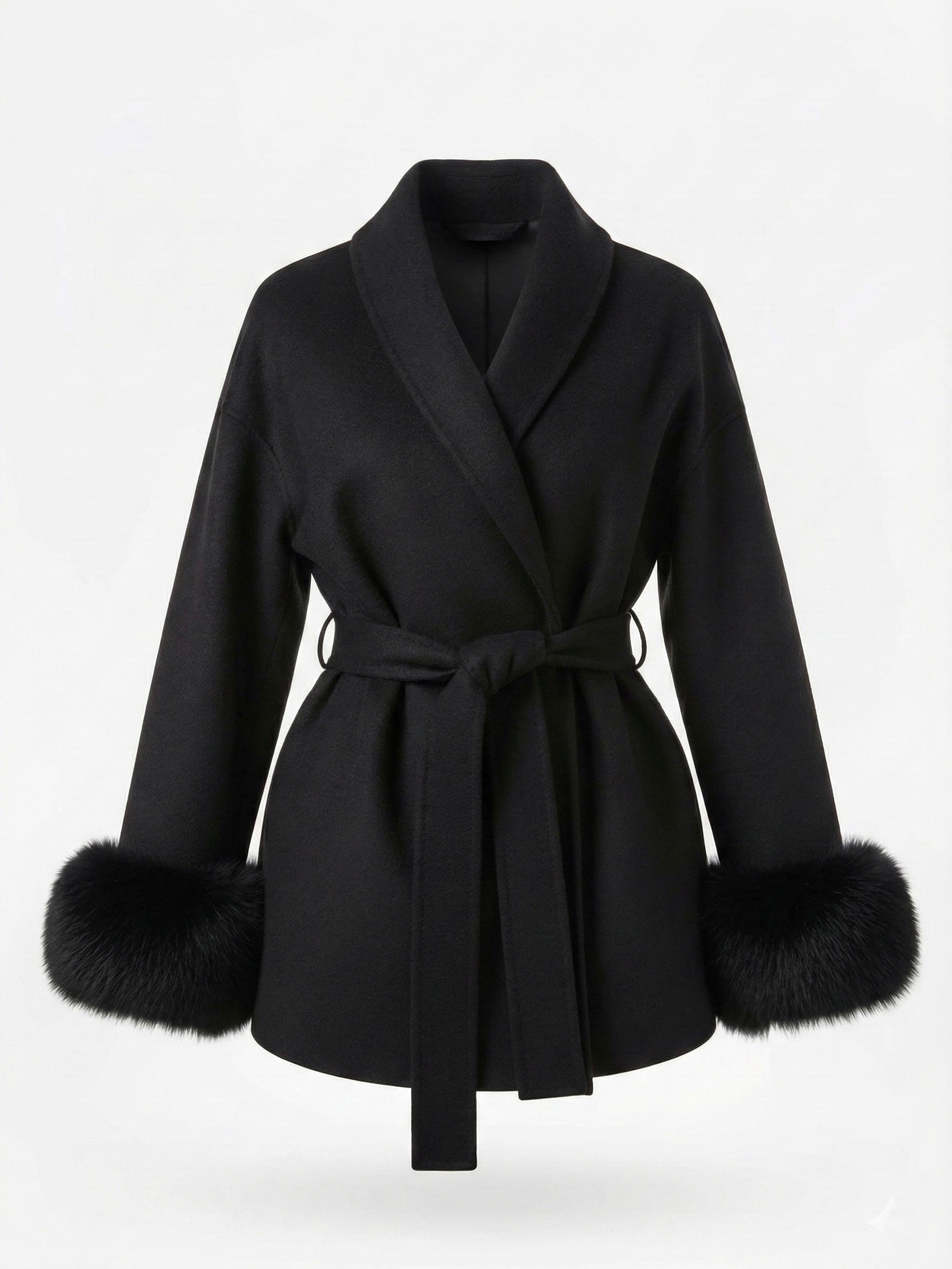 Celine | Belted Coat with Faux Fur Cuffs