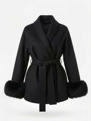 Celine | Belted Coat with Faux Fur Cuffs