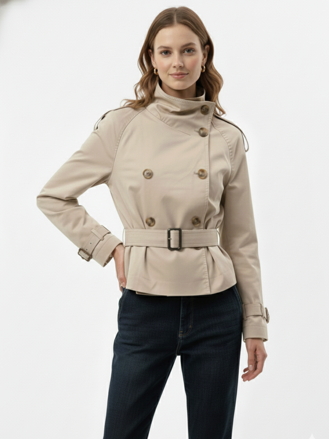 Trench-coat à col montant et ceinture | Isabelle
