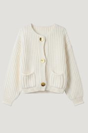 Rae | Cream Chunky Knit Cardigan with Gold Buttons