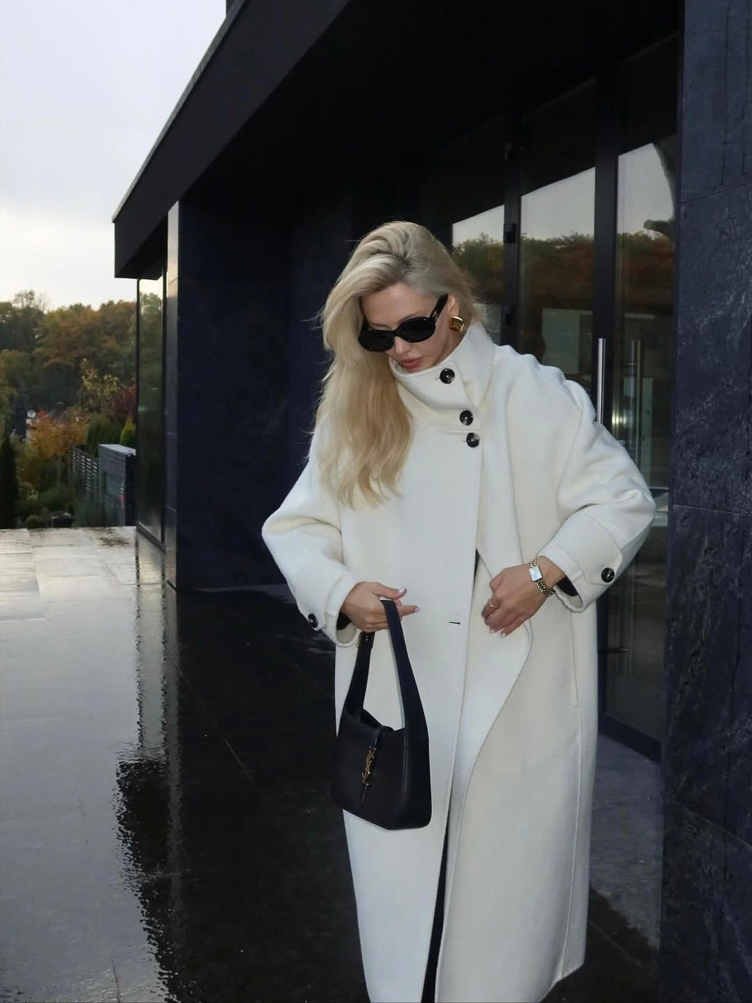 Amaya | Elegant High-Neck Long Coat