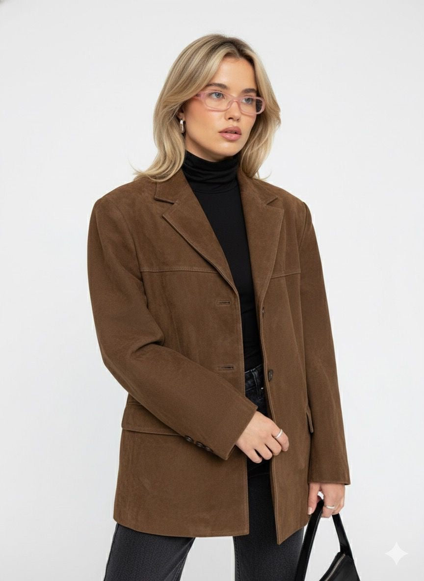Women's Oversized Brown Suede Trench Coat | Clara