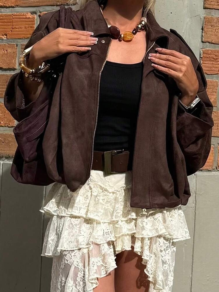 Lara | Suede Bomber Jacket