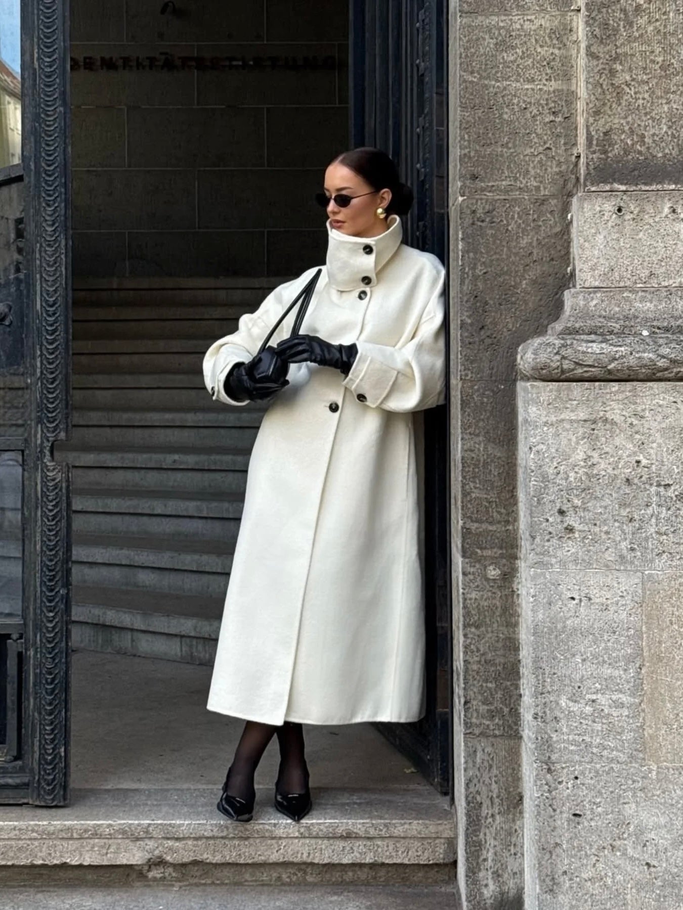 Amaya | Elegant High-Neck Long Coat