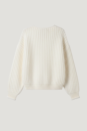 Rae | Gilet en grosse maille crème avec boutons dorés