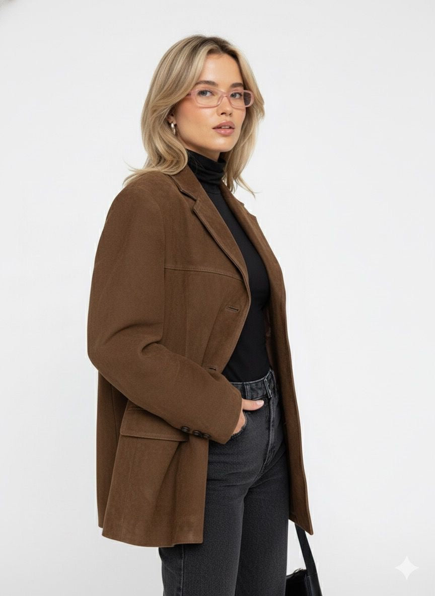 Women's Oversized Brown Suede Trench Coat | Clara