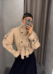 Emilia | High-Collar Belted Trench Jacket