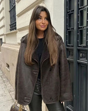 Synthetic Shearling and Leather Outerwear Coat for Warmth and Style