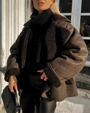 Synthetic Shearling and Leather Outerwear Coat for Warmth and Style