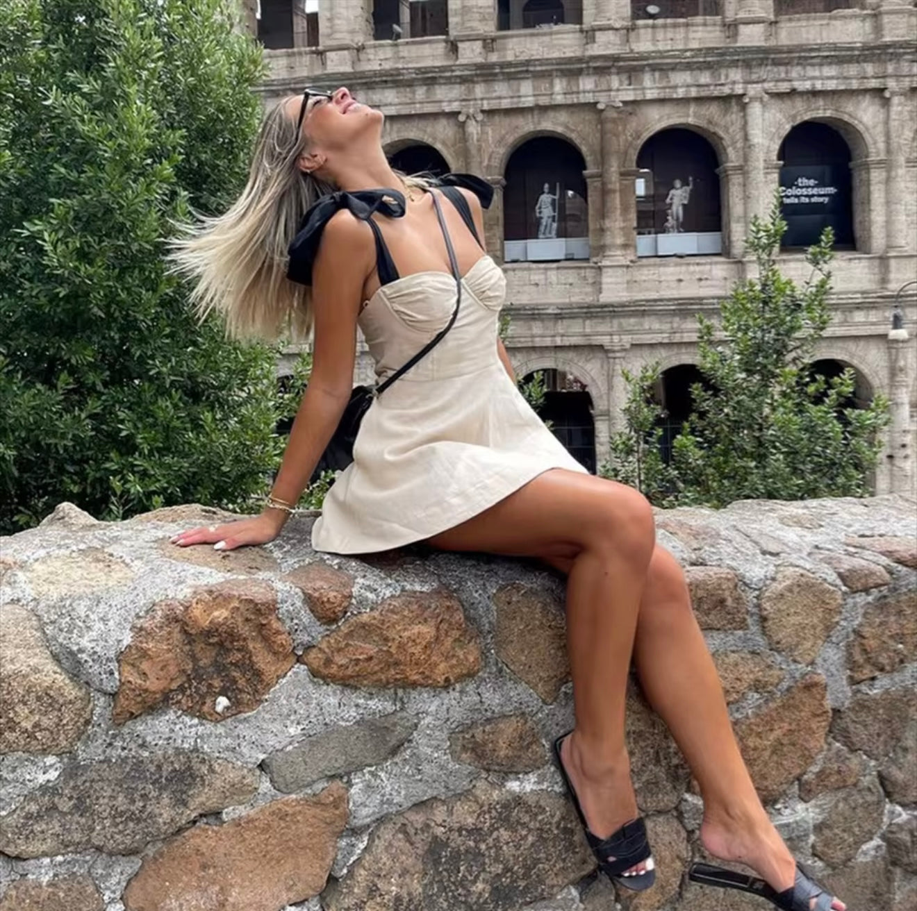 Cecilia | Linen Bow Strap Mini Dress