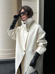 Amaya | Elegant High-Neck Long Coat