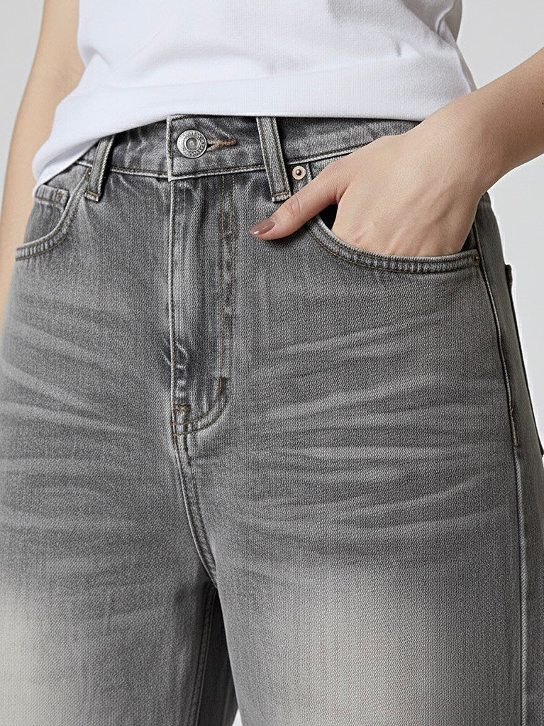 Holly | Washed Grey High-Waist Baggy Jeans