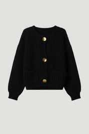 Rae | Gilet en grosse maille crème avec boutons dorés