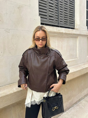 Felicia | Oversized High-Neck Faux Leather Jacket