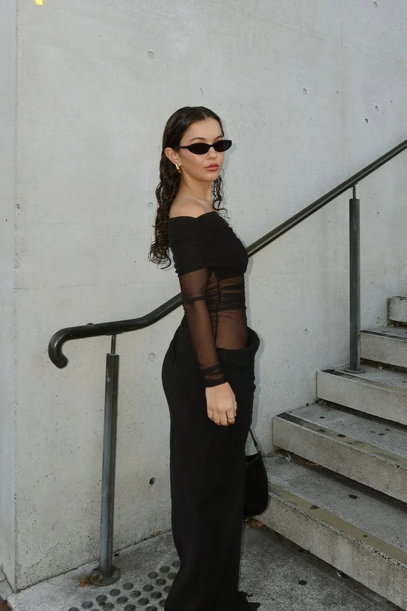 Demi | Long Sleeve Illusion Midi Dress