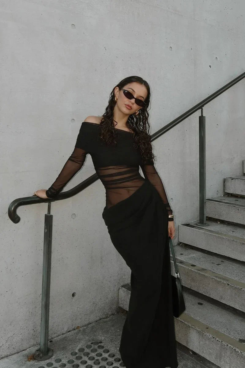 Demi | Long Sleeve Illusion Midi Dress
