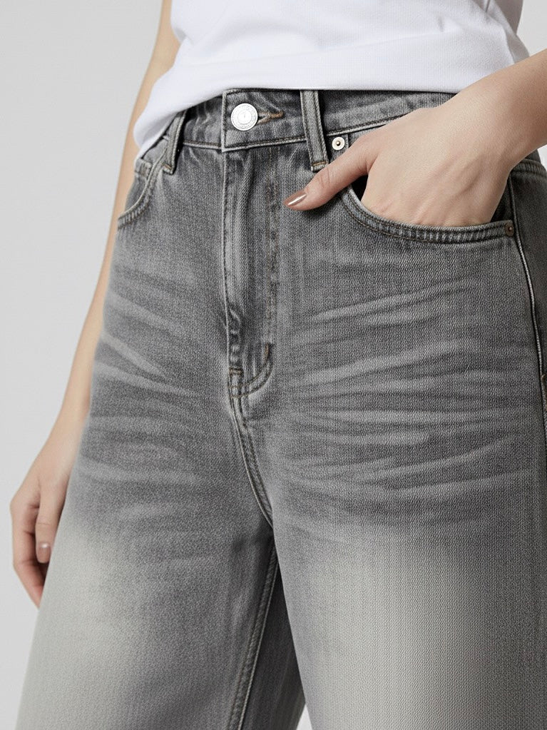 Holly | Washed Grey High-Waist Baggy Jeans