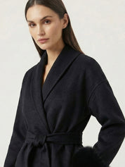 Céline | Manteau ceinturé à poignets en fausse fourrure