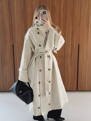 Zoé | Trench-coat long à col montant et ceinture 