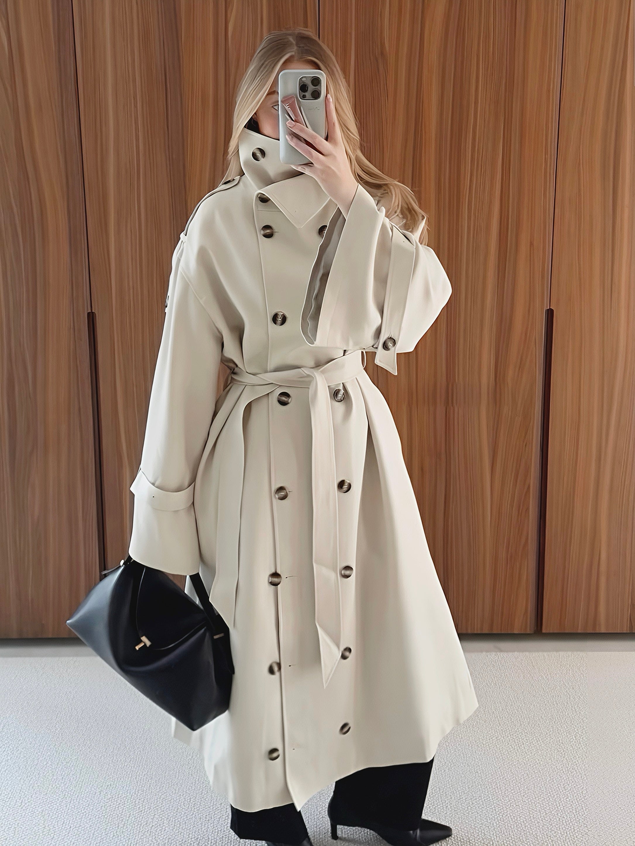 Zoé | Trench-coat long à col montant et ceinture 