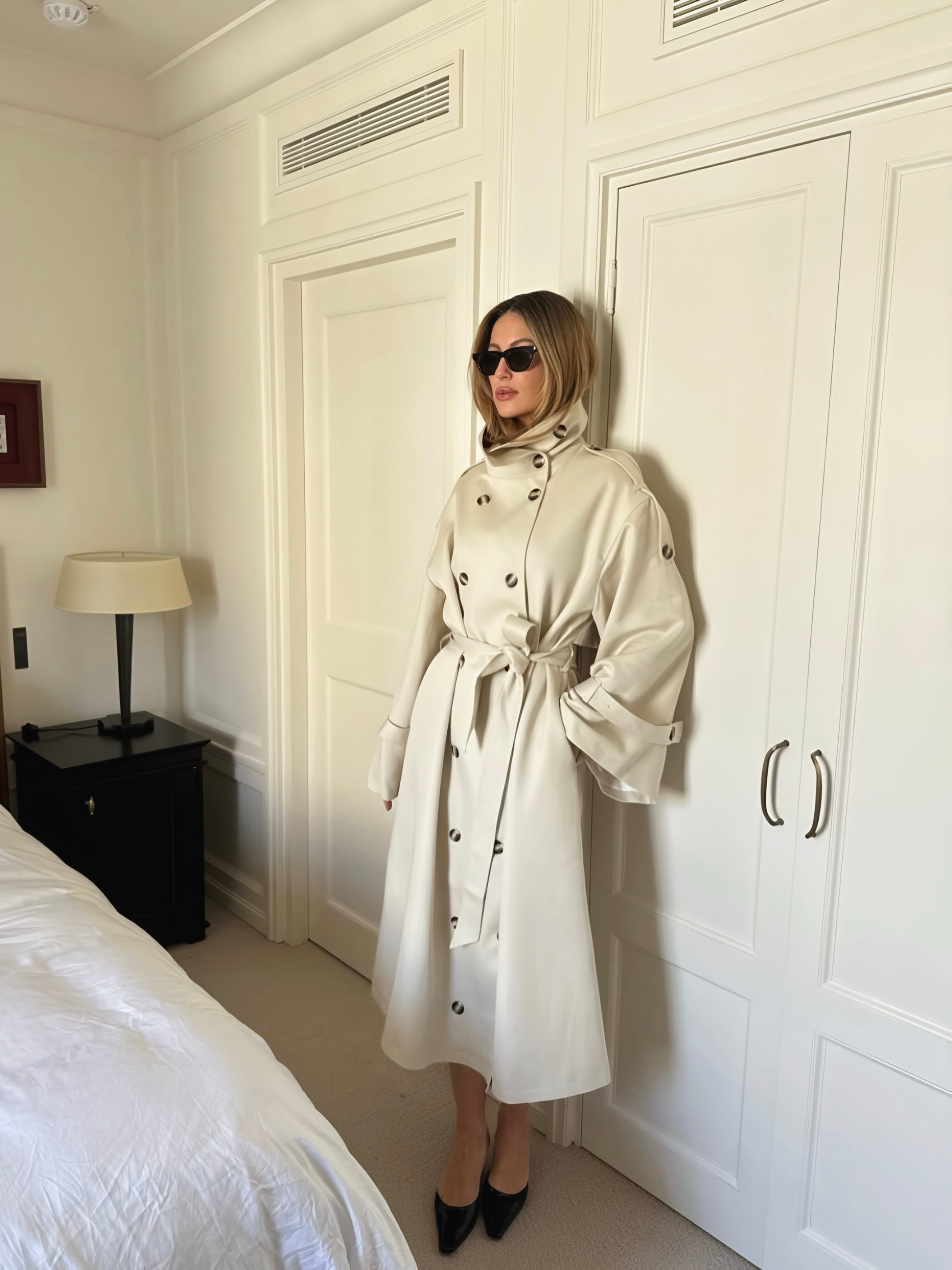 Zoé | Trench-coat long à col montant et ceinture 