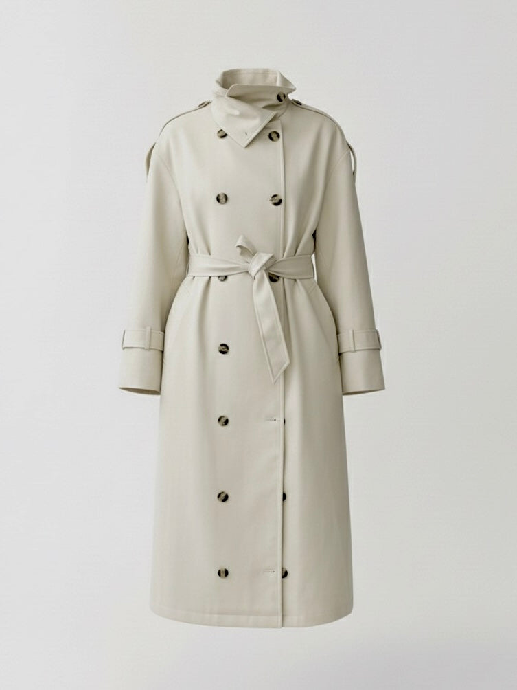 Zoé | Trench-coat long à col montant et ceinture 