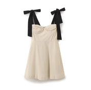 Cecilia | Linen Bow Strap Mini Dress