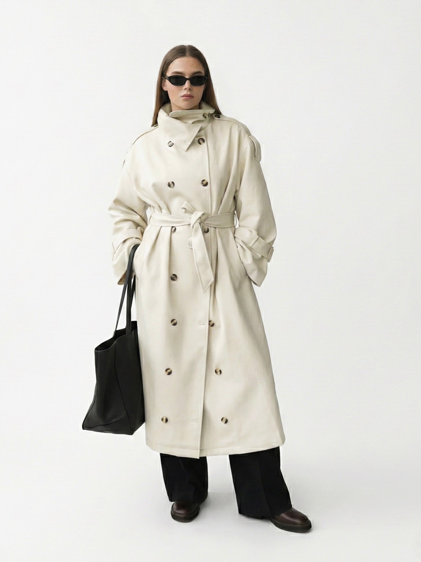 Zoé | Trench-coat long à col montant et ceinture 