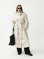 Zoé | Trench-coat long à col montant et ceinture 