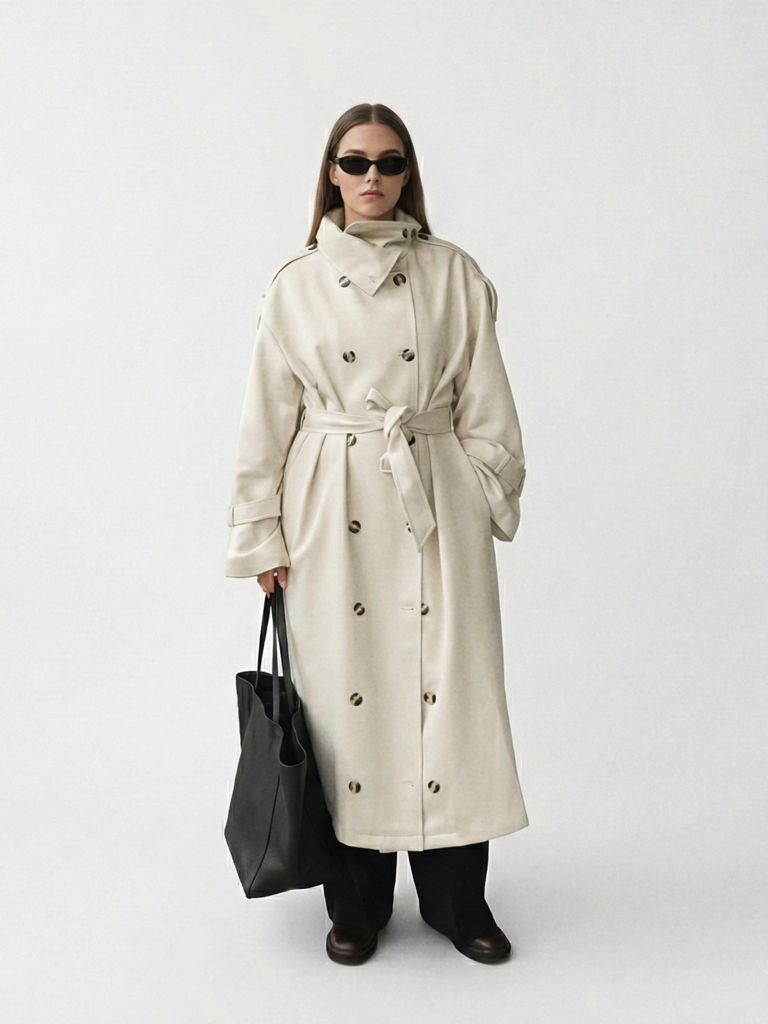 Zoé | Trench-coat long à col montant et ceinture 