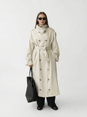 Zoé | Trench-coat long à col montant et ceinture 
