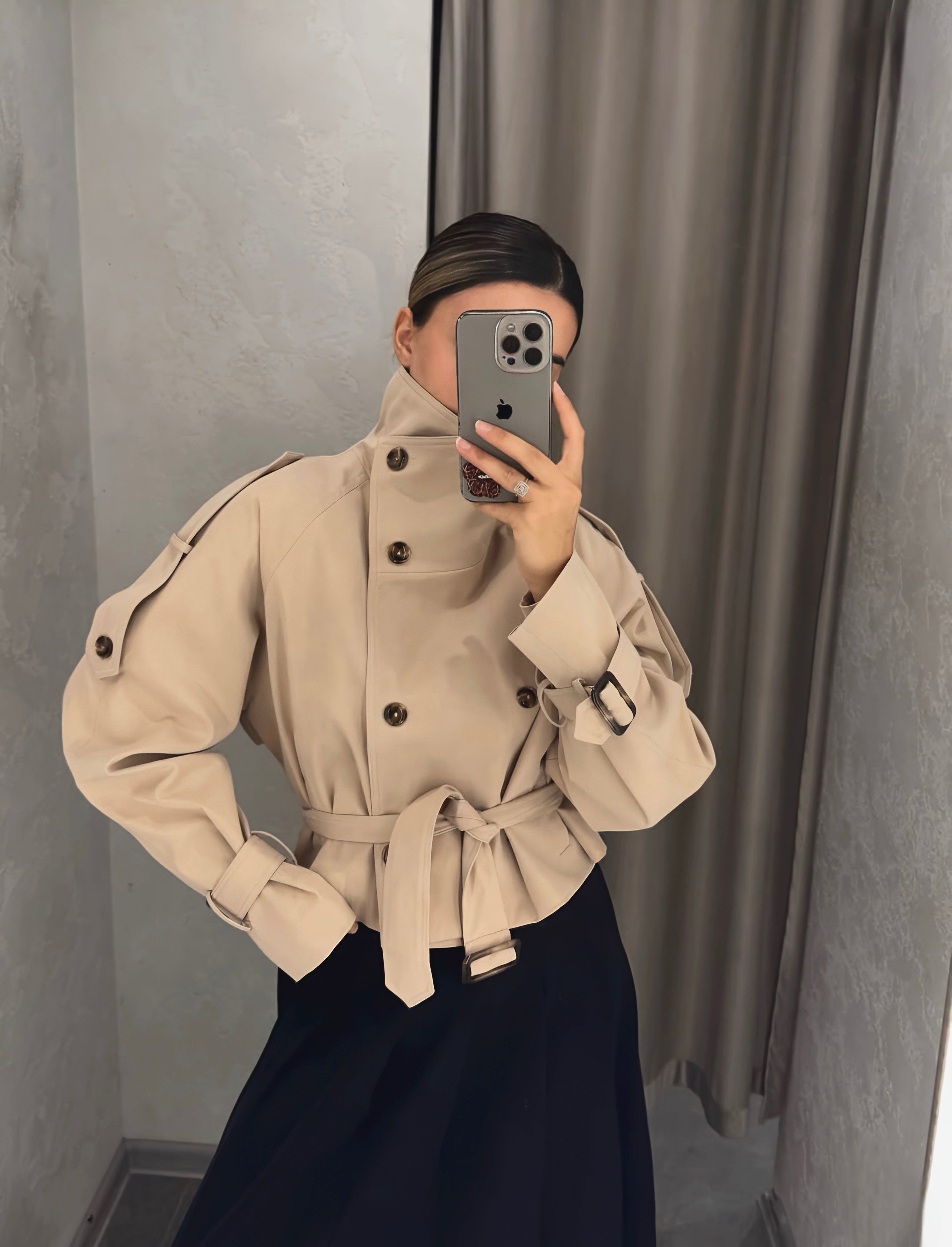Emilia | High-Collar Belted Trench Jacket
