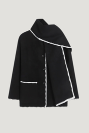 Nellie | Black Wool Cape Coat with Contrast Trim