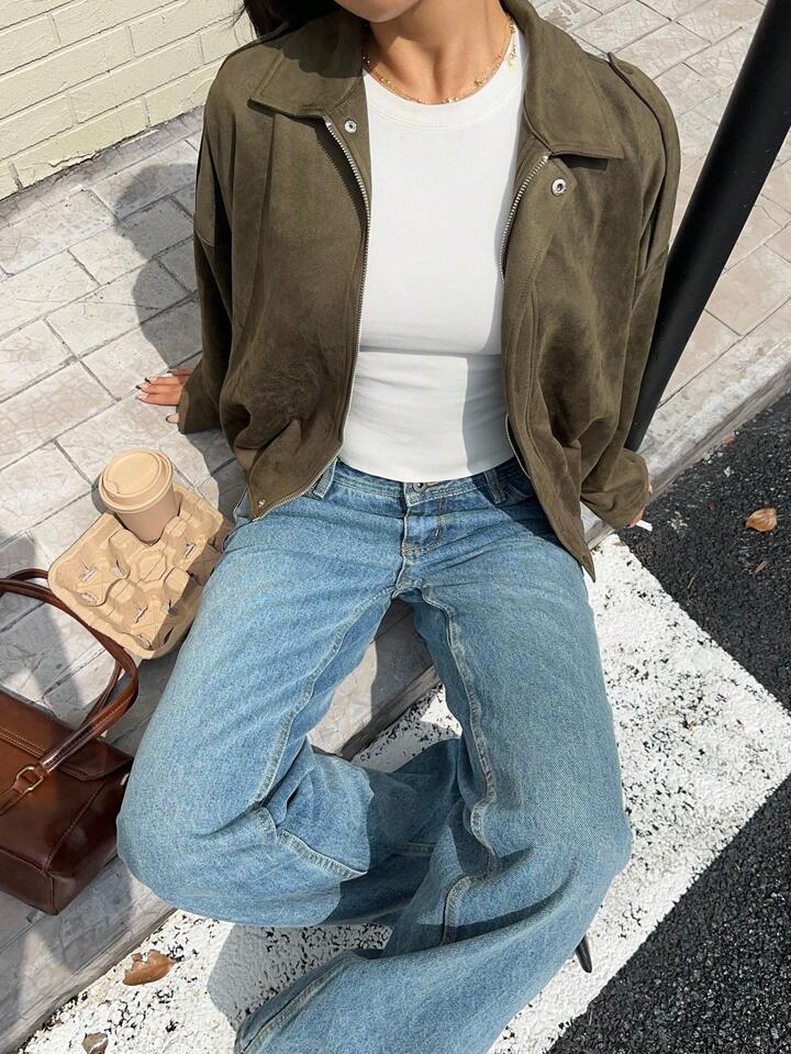 Lara | Suede Bomber Jacket