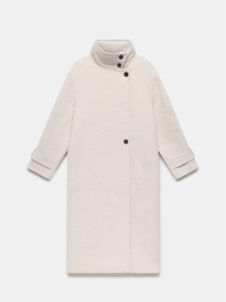 Amaya | Elegant High-Neck Long Coat