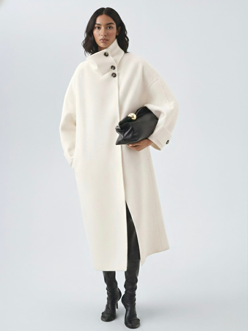 Amaya | Elegant High-Neck Long Coat