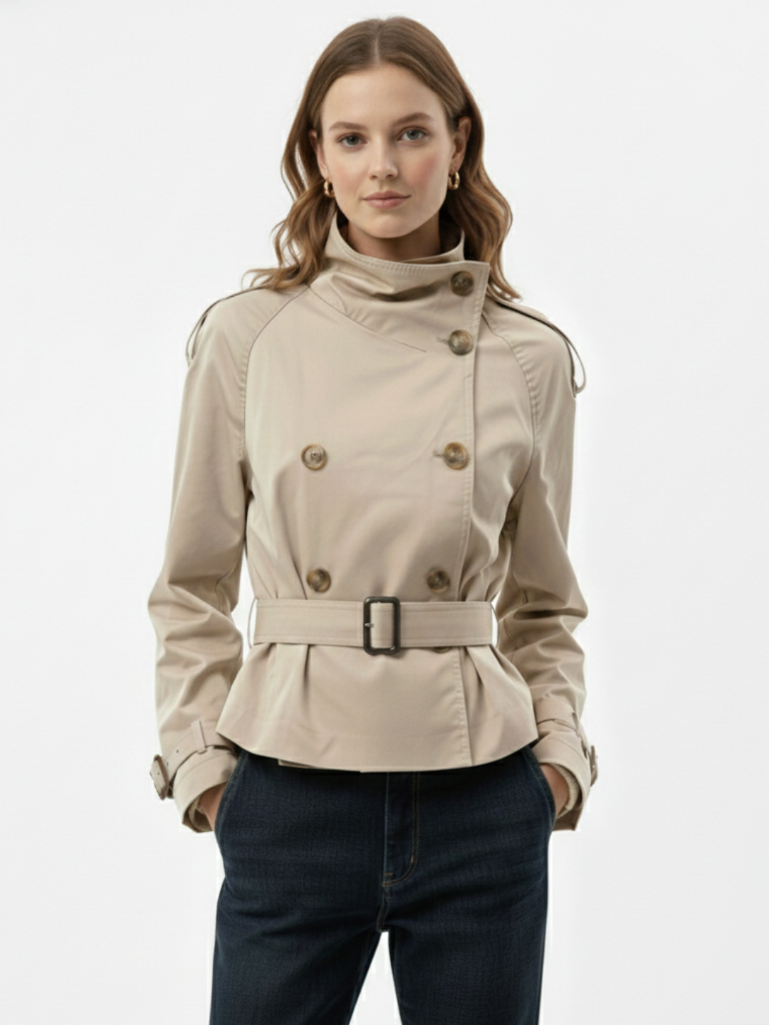 Trench-coat à col montant et ceinture | Isabelle