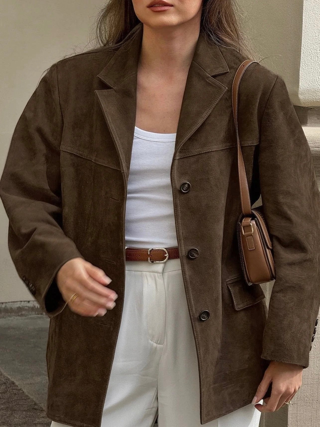 Trench-coat oversize en daim marron pour femme | Clara