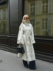 Zoé | Trench-coat long à col montant et ceinture 