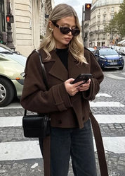 Camille | Brown Wool Blend Cropped Trench Jacket