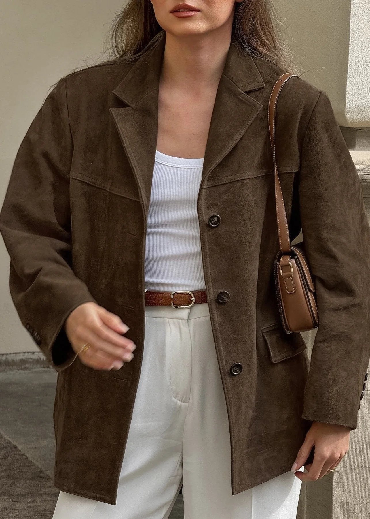 Women's Oversized Brown Suede Trench Coat | Clara