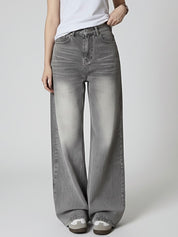 Holly | Washed Grey High-Waist Baggy Jeans