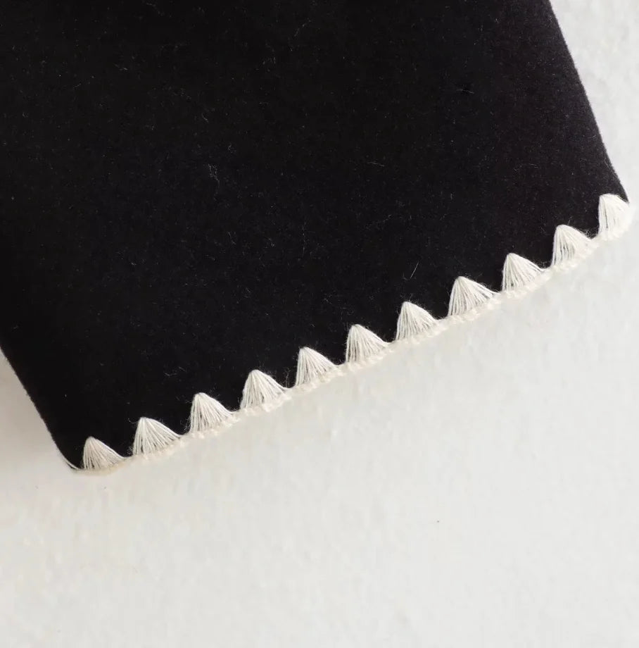 Nellie | Black Wool Cape Coat with Contrast Trim