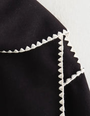 Nellie | Black Wool Cape Coat with Contrast Trim